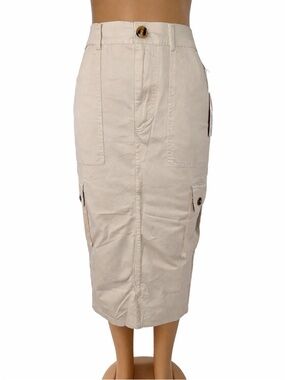 Beige Cargo Pencil Skirt - Women's Utility Midi Skirt